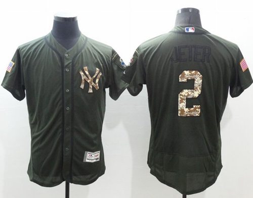 Yankees #2 Derek Jeter Green Flexbase Authentic Collection Salute to Service Stitched MLB Jersey